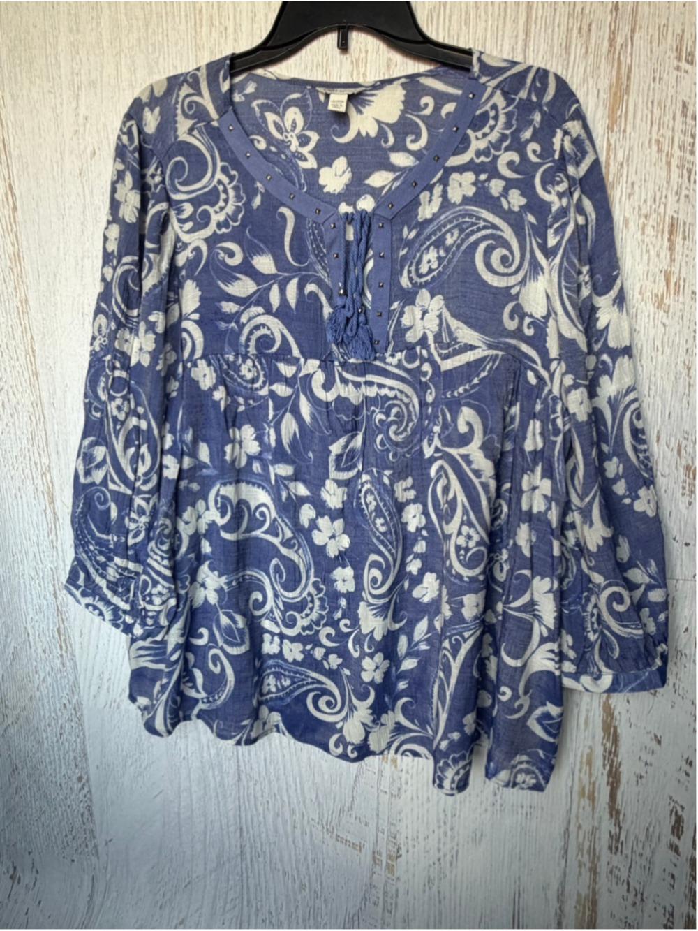 Women's Cato Blue and White Paisley Floral Blouse Plus Size 18/20W
